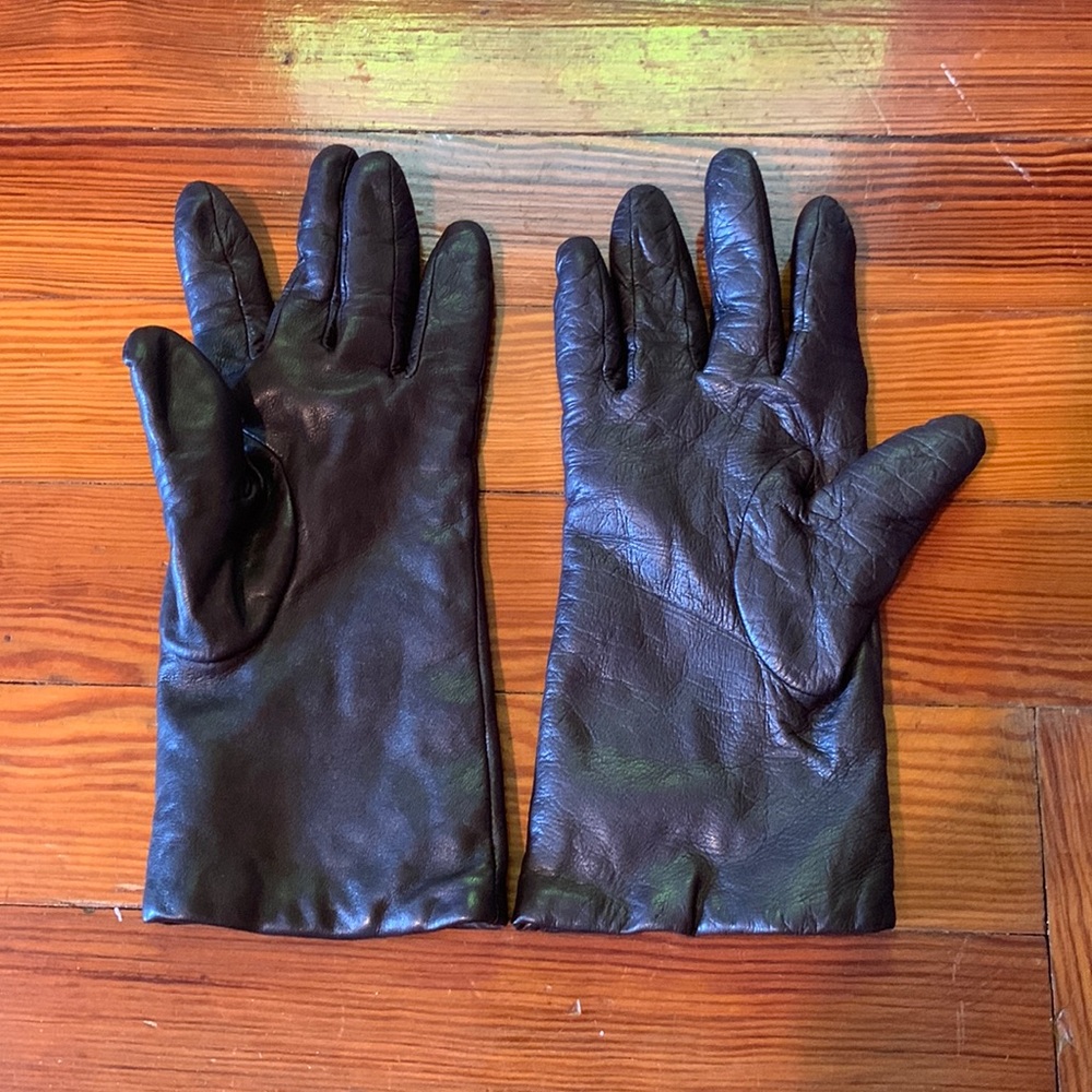 Brooks Brothers Women’s 7.5 Black Leather Gloves 100% Cashmere Lined